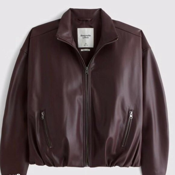 Abercrombie & Fitch Vegan Leather Bomber Jacket – Brown – Size L - Picture 3 of 6